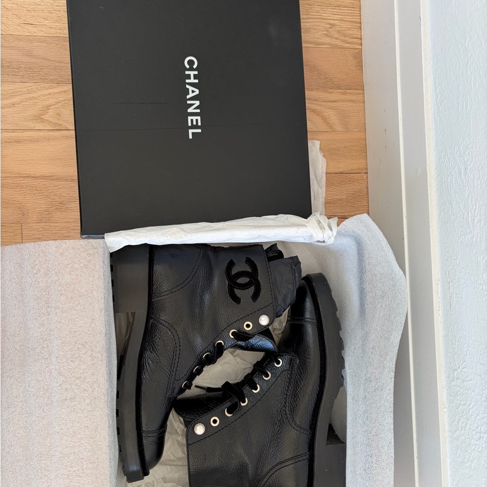 CHANEL Black Leather Ankle Boots